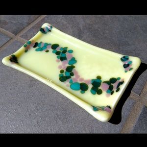 Handmade vanilla milk glass soap dish vintage